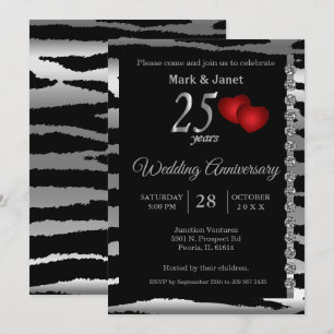 Invitation 25e anniversaire d'argent - Motif zèbre - Amour