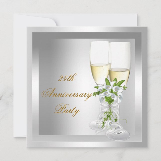 Invitation 25e anniversaire de la fête Gold Silver Floral (Devant)