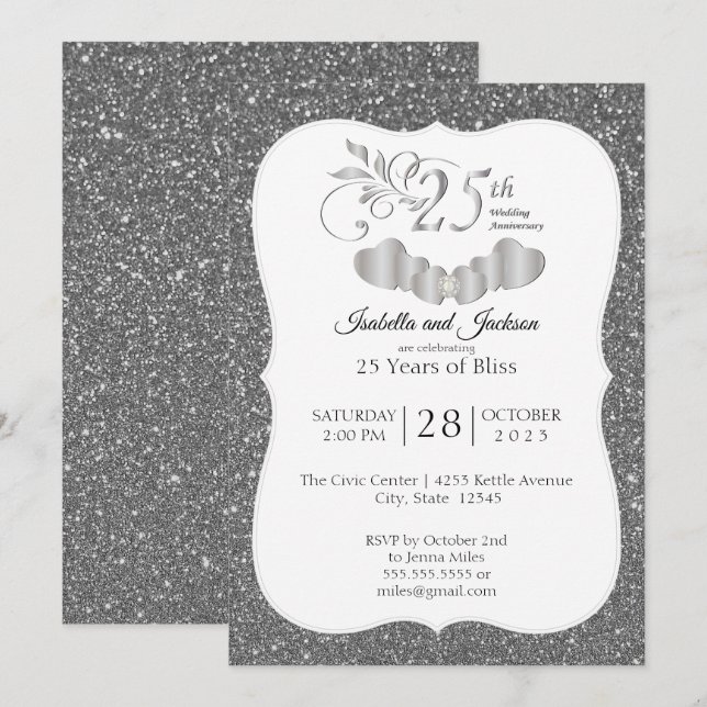 Invitation 25e anniversaire de la Parties scintillant d'argen (Devant / Derrière)