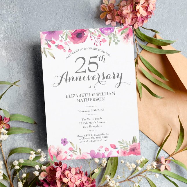 Invitation 25e Anniversaire de Mariage Aquarelle Floral (Créateur téléchargé)