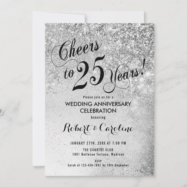 Invitation 25e Anniversaire de Mariage Argent (Devant)