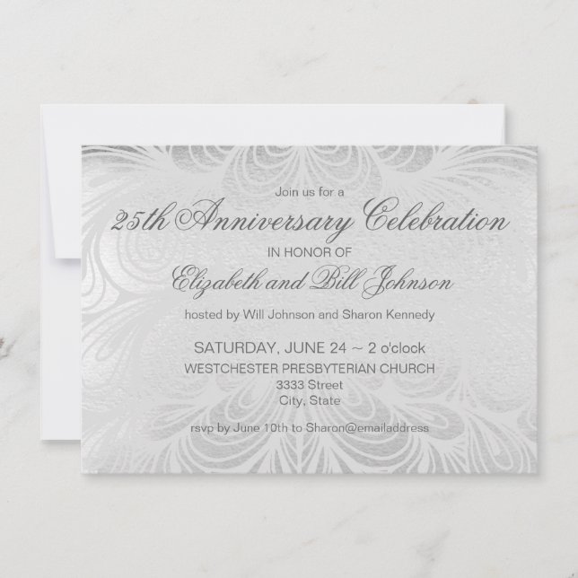Invitation 25e anniversaire de mariage argent élégant (Devant)