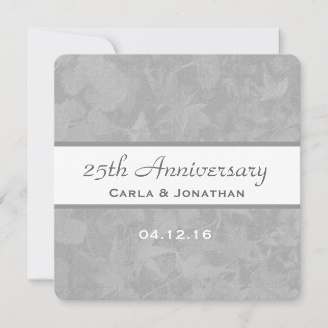 Invitation 25e Anniversaire de Mariage Argent Feuilles Silenc (Devant)