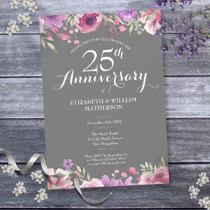 Invitation 25e Anniversaire de Mariage Argent Fleurs de Campa