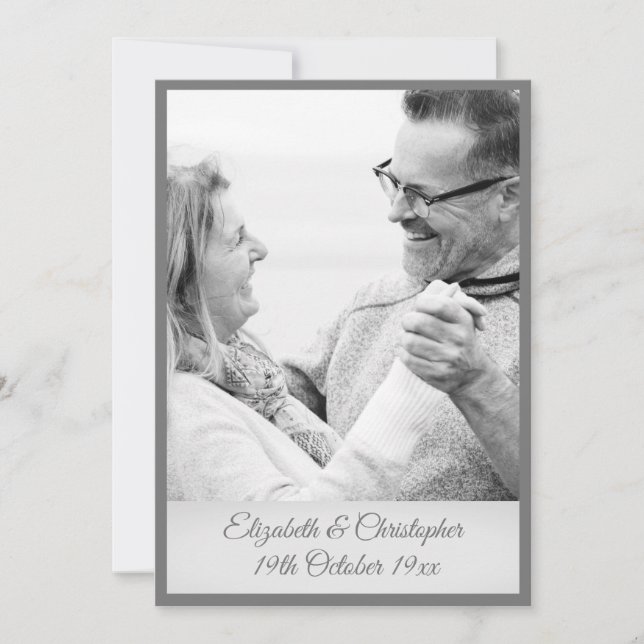 Invitation 25e Anniversaire de Mariage Argent Noir Blanc Phot (Devant)