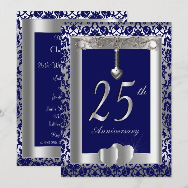 Invitation 25e Anniversaire de Mariage Argent | Texte DIY (Devant / Derrière)