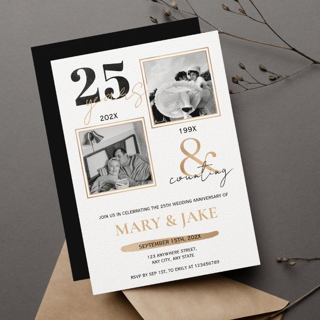 Invitation 25e anniversaire de mariage Argent Then & Now 25 (Créateur téléchargé)