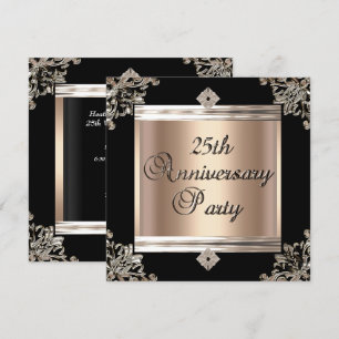 Invitation 25e Anniversaire de Mariage Art Déco Café Noir