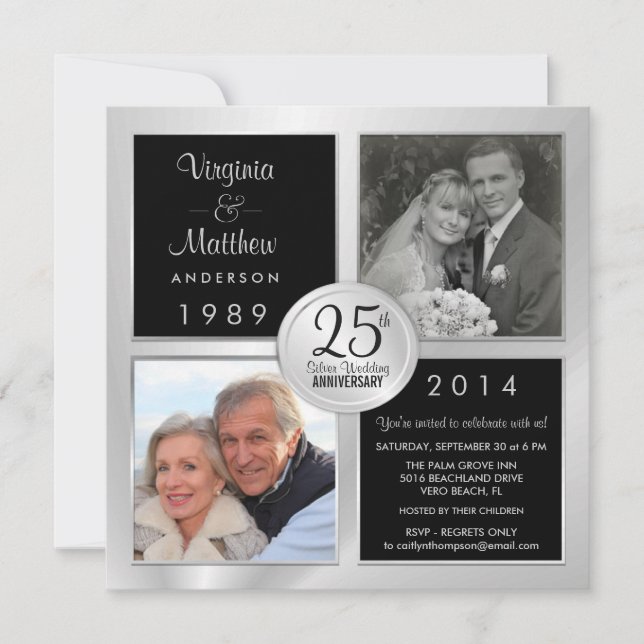 Invitation 25e anniversaire de mariage avec des photos d'hier (Devant)