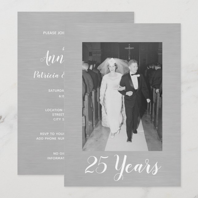 Invitation 25e Anniversaire de Mariage avec Photo Argent Bros (Devant / Derrière)