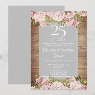Invitation 25e Anniversaire de Mariage Bohème Rustique Roses