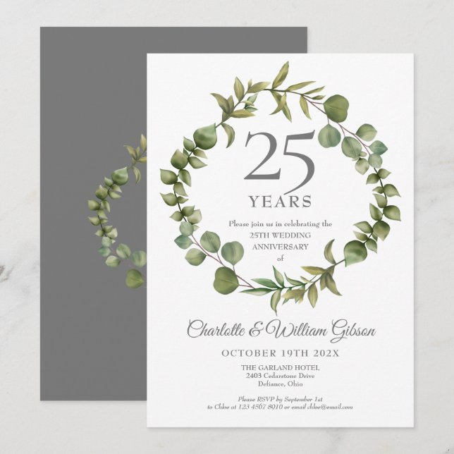 Invitation 25e Anniversaire de Mariage Bois Élégant et Verdur (Devant / Derrière)