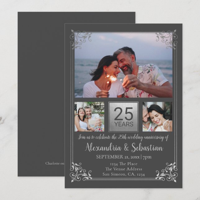 Invitation 25e anniversaire de Mariage cadre personnalisé (Devant / Derrière)