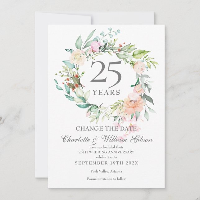 Invitation 25e Anniversaire de Mariage Changez la Date Roses  (Devant)