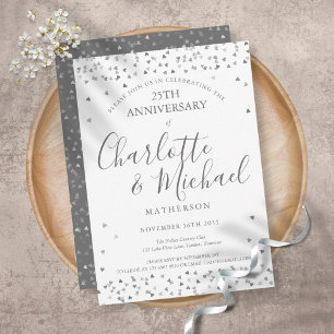 Invitation 25e Anniversaire de Mariage Cœurs d'Amour Argent S