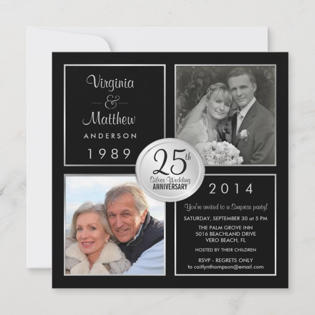Invitation 25e anniversaire de Mariage d'argent Surprise Part (Devant)