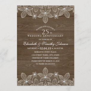 Invitation 25e anniversaire de Mariage Dentelle rustique en b