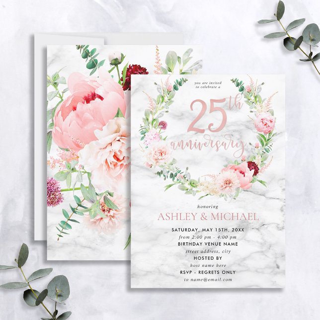 Invitation 25e Anniversaire de Mariage Élégant Rose Gold Flor (Créateur téléchargé)