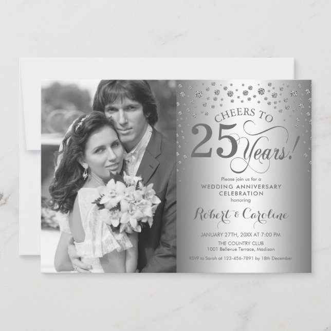 Invitation 25e anniversaire de Mariage en argent avec photo (Devant)