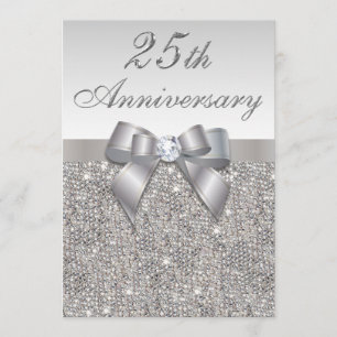 Invitation 25e Anniversaire de Mariage Faux Sequins et Nœud