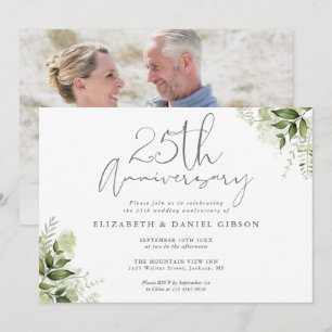 Invitation 25e anniversaire de mariage Floral verd