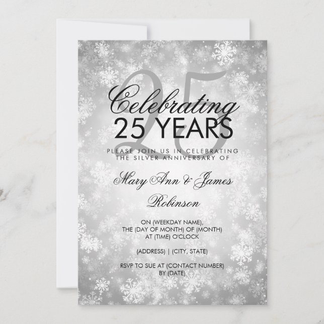 Invitation 25e Anniversaire de Mariage Hiver Merveilleux Arge (Devant)