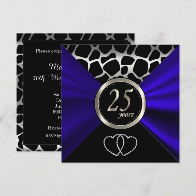 Invitation 25e anniversaire de mariage | motif girafe (Devant / Derrière)