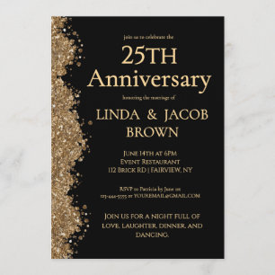 Invitation 25e Anniversaire de Mariage Or Faux Paillettes