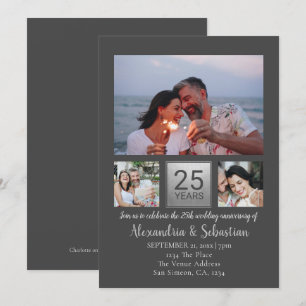 Invitation 25e Anniversaire de Mariage Personnalisé Gris Arge