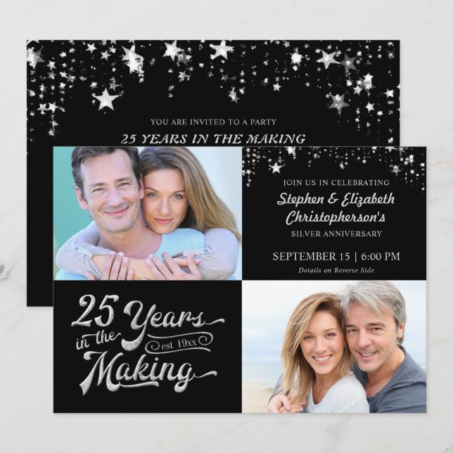 Invitation 25e anniversaire de mariage Photos de stars d'hier (Devant / Derrière)