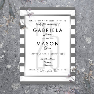 Invitation 25e Anniversaire de Mariage Rayure Argent Art Déco