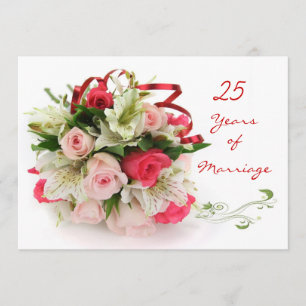 Invitation 25e anniversaire de mariage. Roses et lys