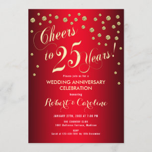 Invitation 25e anniversaire de mariage - Rouge & Or