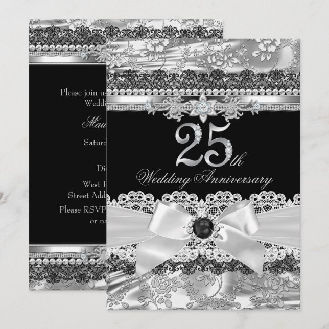 Invitation 25e anniversaire de mariage ruban en de (Devant / Derrière)