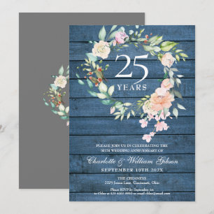 Invitation 25e Anniversaire de Mariage Rustique Bois Floral