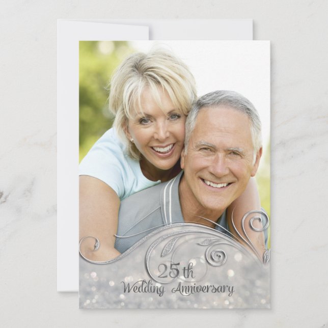 Invitation 25e anniversaire de mariage Sparkle Silver (Devant)