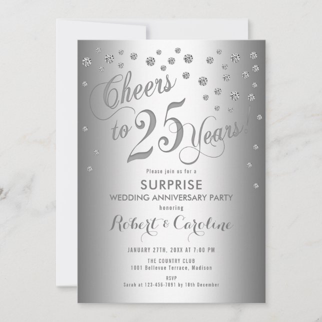 Invitation 25e anniversaire de mariage surprise - Argenté (Devant)