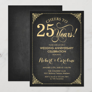 Invitation 25e anniversaire de mariage - Tableau noir or