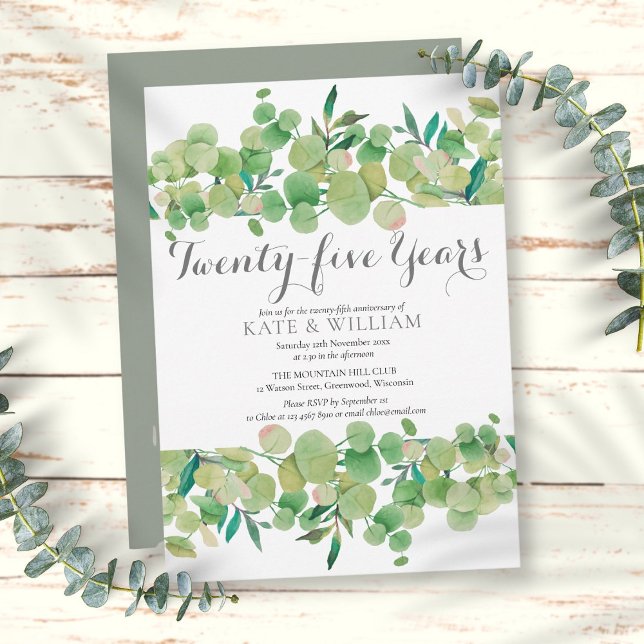 Invitation 25e Anniversaire de Mariage Verdure Florale (25th Wedding Anniversary Greenery Floral Invitation)