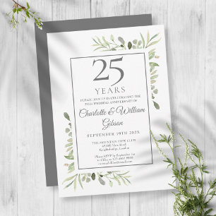 Invitation 25e Anniversaire de Mariage Vert Floral