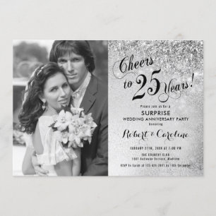 Invitation 25e anniversaire de surprise avec photo - Argent