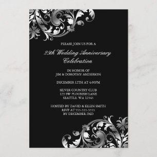 Invitation 25e anniversaire du Mariage Argent Swirl fleurit