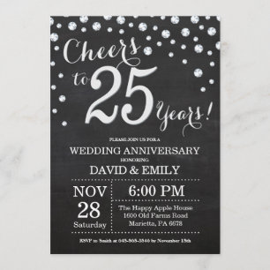 Invitation 25e anniversaire du Mariage Chalkboard Black Silve