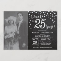 25e anniversaire du Mariage Chalkboard Black Silve