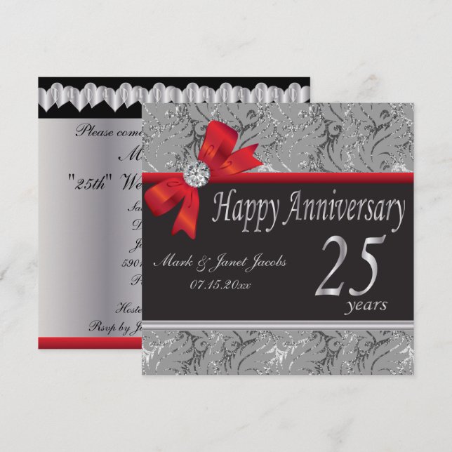 Invitation 25e anniversaire du Mariage d'argent (Devant / Derrière)