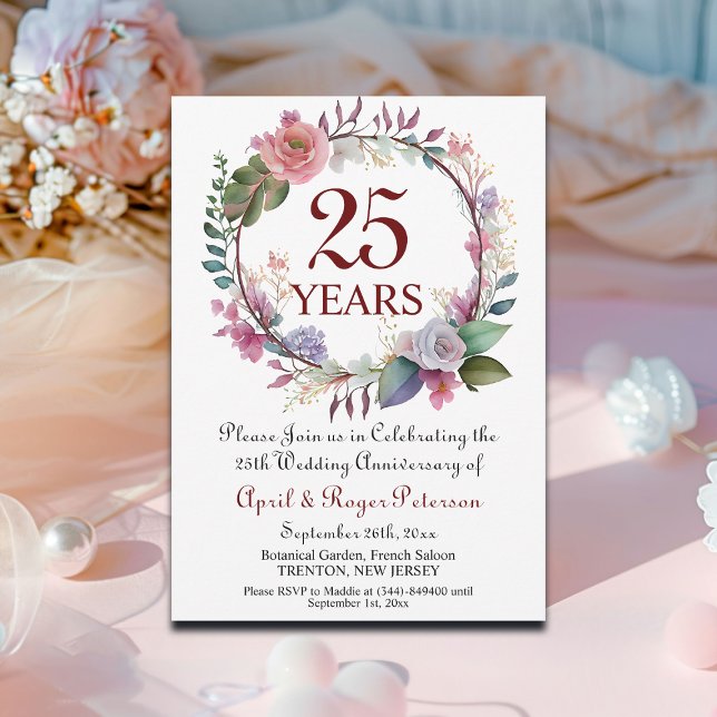 Invitation 25e anniversaire du Mariage d'argent Floral (Créateur téléchargé)