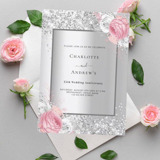 Invitation 25e anniversaire du mariage de la floraison rose a (Créateur téléchargé)