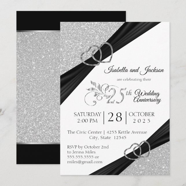 Invitation 25e anniversaire du Mariage de la Parties scintill (Devant / Derrière)