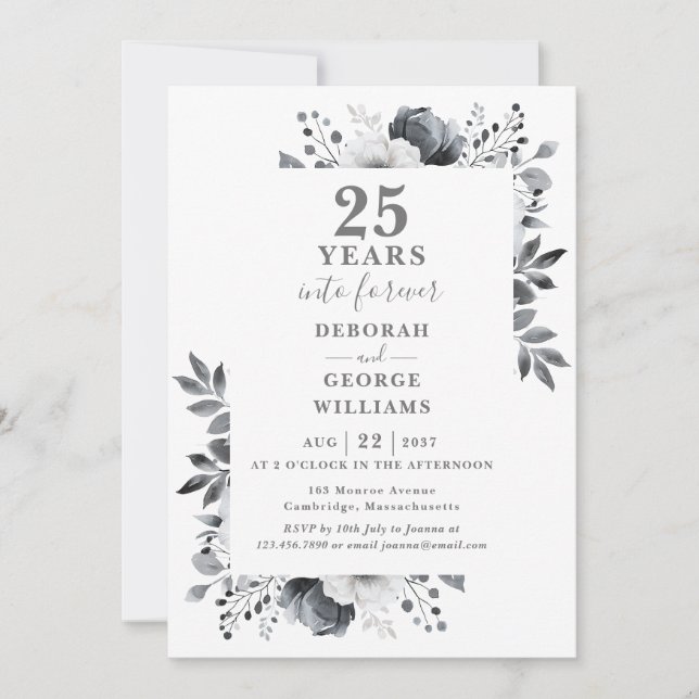 Invitation 25e anniversaire du Mariage de l'Argent floral bot (Devant)