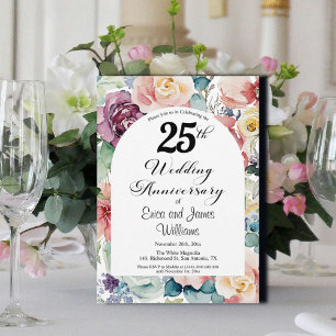 Invitation 25e anniversaire du Mariage Élégant script floral